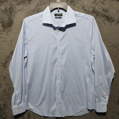 Lauren Ralph Lauren Shirt Adult Large 16 1/2 34/35 Blue Check Long Sleeve Mens - Picture 3 of 13