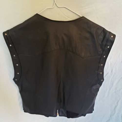 TRIM LEATHERS Motorcycle Vest Large Mens Vtg Black BIKER Vest USA - Picture 6 of 9