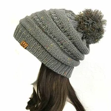 Wrapables Warm Knit Confetti Beanie with Pom Pom, Gray