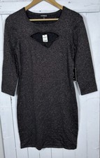 Express NWT Women’s Size M Brown Gold Metallic Dress Cut Out Chest Pullover