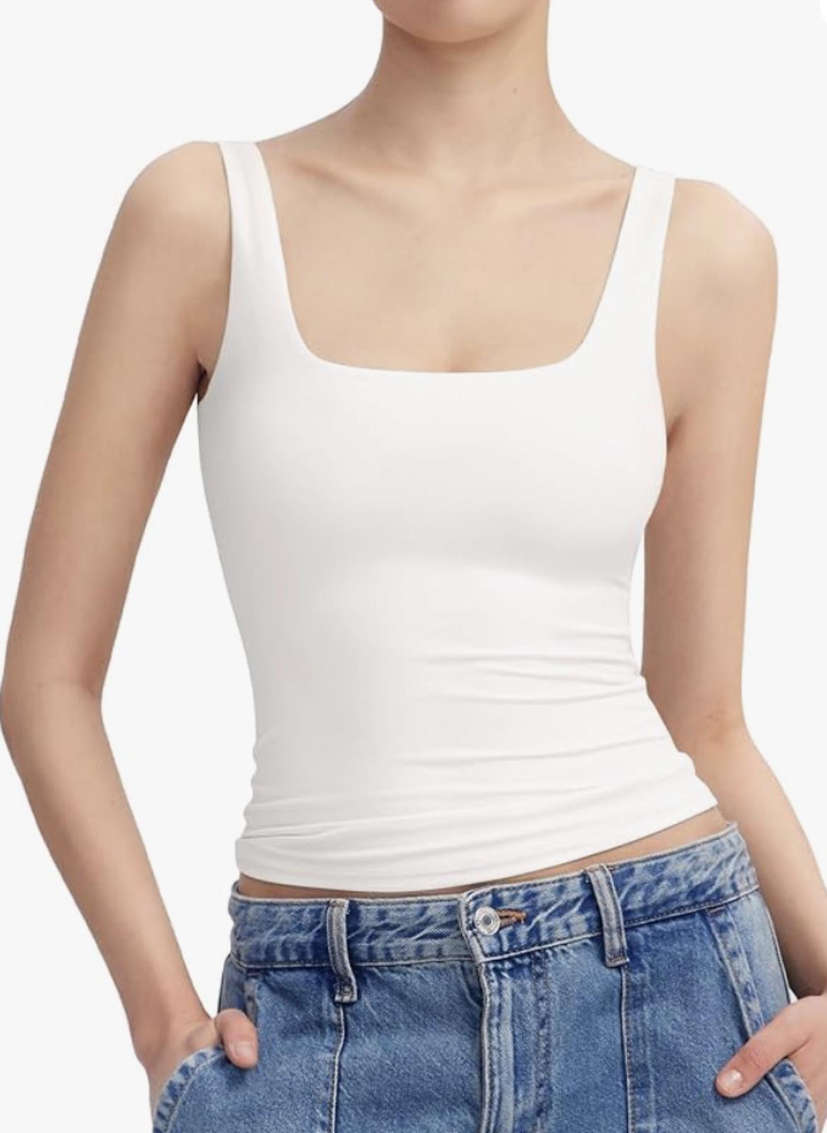Women's Square Neck Tank Top Sleeveless Double Lined Size Small