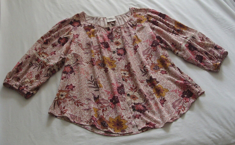 KNOX ROSE Pink/Multi-Color 3/4 Sleeve FLORAL Print BOHO Blouse Sz MEDIUM