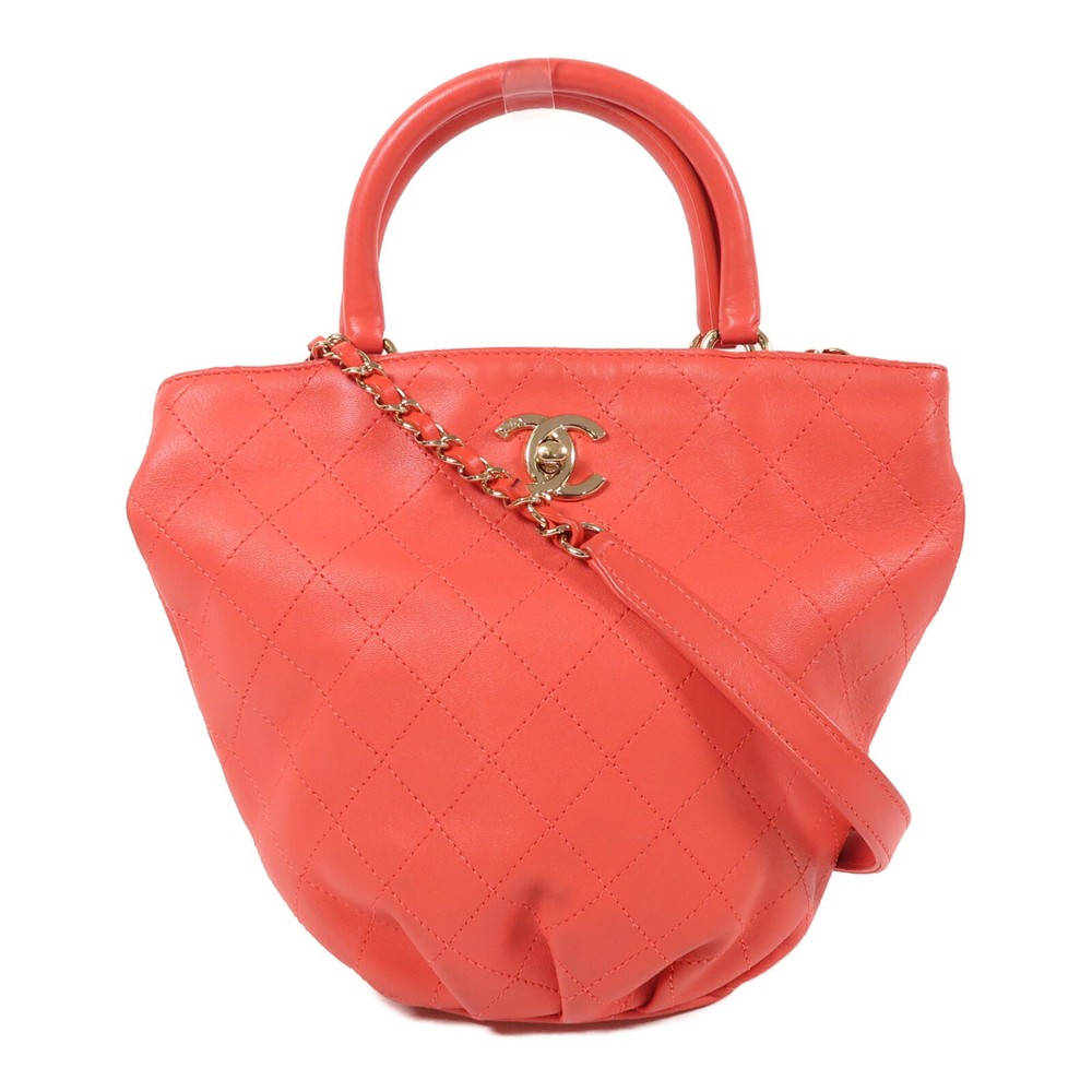 CHANEL Lambskin Leather Red CC GHW 2-Way Shoulder Bag