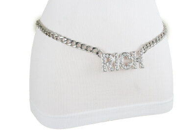 #ad Women Silver Metal Chain Narrow Band RICH Charm Jumper Look Hot Belt Size XS S M $18.75