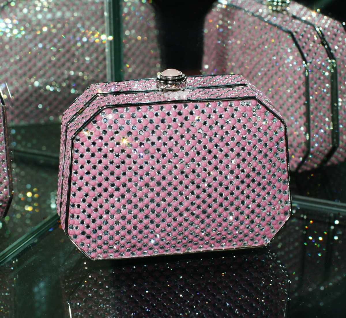 JUDITH LEIBER SWAROVSKI CRYSTAL MICRO SILVER PINK MINI BAG