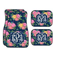Personalized Navy Floral Watercolors Car Mats