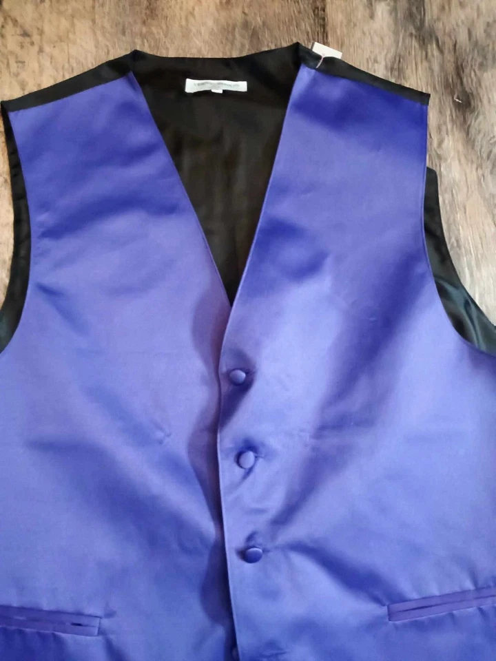Vesuvio Napoli Vest Mens XL Purple Solid Dress Tux Tuxedo Suit Formal 5 Button - Image 2 of 4