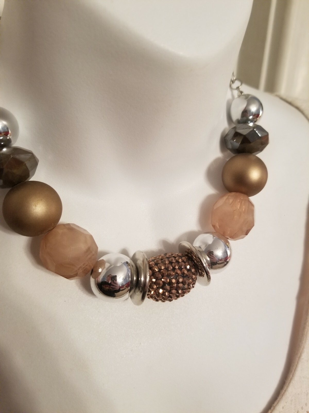 Chunky Multitone Statement Necklace Adjustable Ch… - image 1