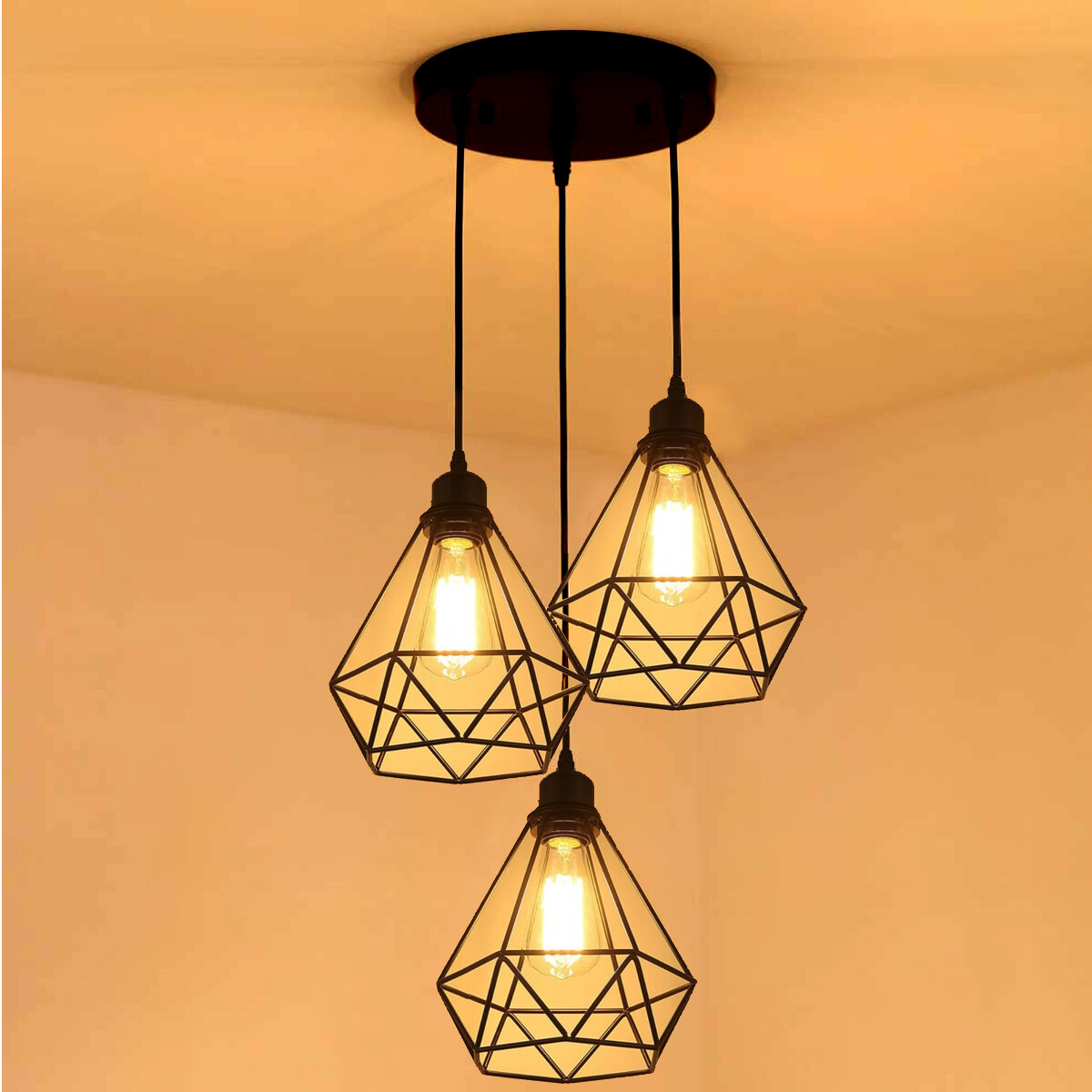 Industrial Wire Cage Style Retro 3 Light Ceiling Pendant Light