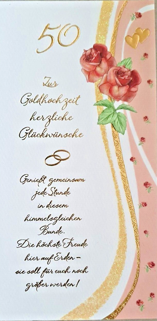 Karte Goldene Hochzeit 50 Jahre Hochzeitstag Karte Goldhochzeit Rosen Herzen