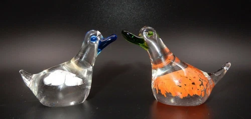VINTAGE SET OF 2 VINTAGE DUCK MINI FIGURINES, ITALIAN MURANO HAND-BLOWN GLASS