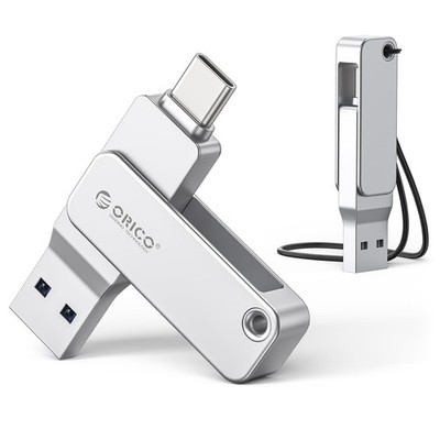 ORICO 64GB Dual USB Flash Drive USB-C & USB-A Mini Thumb 64GB, Silver 