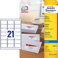 Avery Zweckform Inkjet Adress Etiketten 63,5 X 38,1 Mm Weiß 525 Etiketten