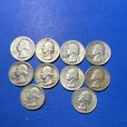 Lot of 10 Different 90% Silver Washington Quarters 1945-S-64-D