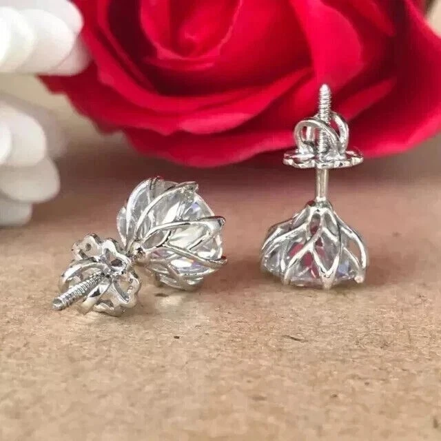 2.50Ct Round Lab Grown Diamond 6 Prong Set Women's Stud Earrings 14k White Gold - Image 4 of 4