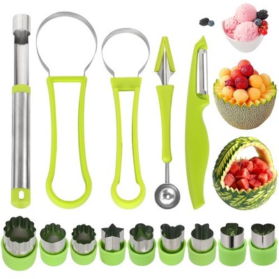 14 Pack Melon Baller Scoop Set - 4 in 1 Stainless Steel Fruit Tool Set Fruit ...