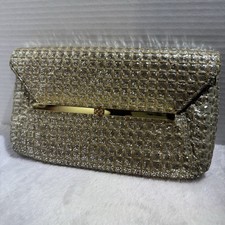 Rare Tory Burch Ellie Quilted Silver/Gold Tone Envelope Clutch Evening Bag