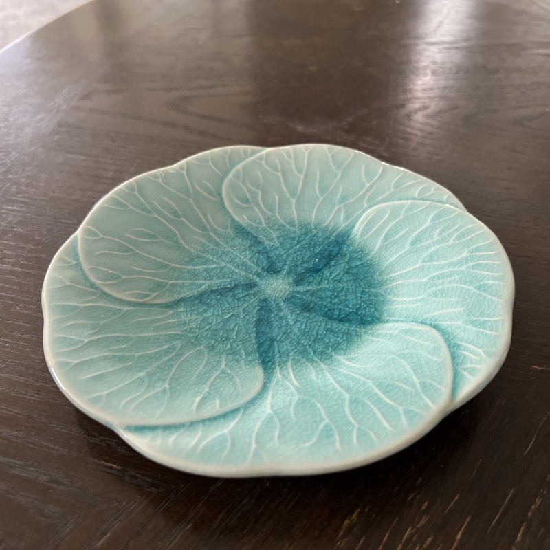 Anthropologie Crackle Glazed Floral Aqua 7” Bowl Dish Excellent