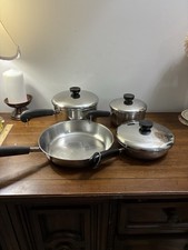 Vintage Revere Ware SS Copper Bottom 7 P Set Pots Pans Skillet