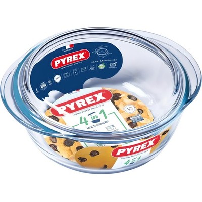 Pyrex Essentials Runde Kasserolle 1,3L Glas Auflaufform mit Deckel Hitzebeständig