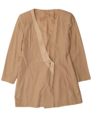 Vintage Damen Longline 1 Knopf Blazer Jacke UK 10 Small Beige Seide CC15