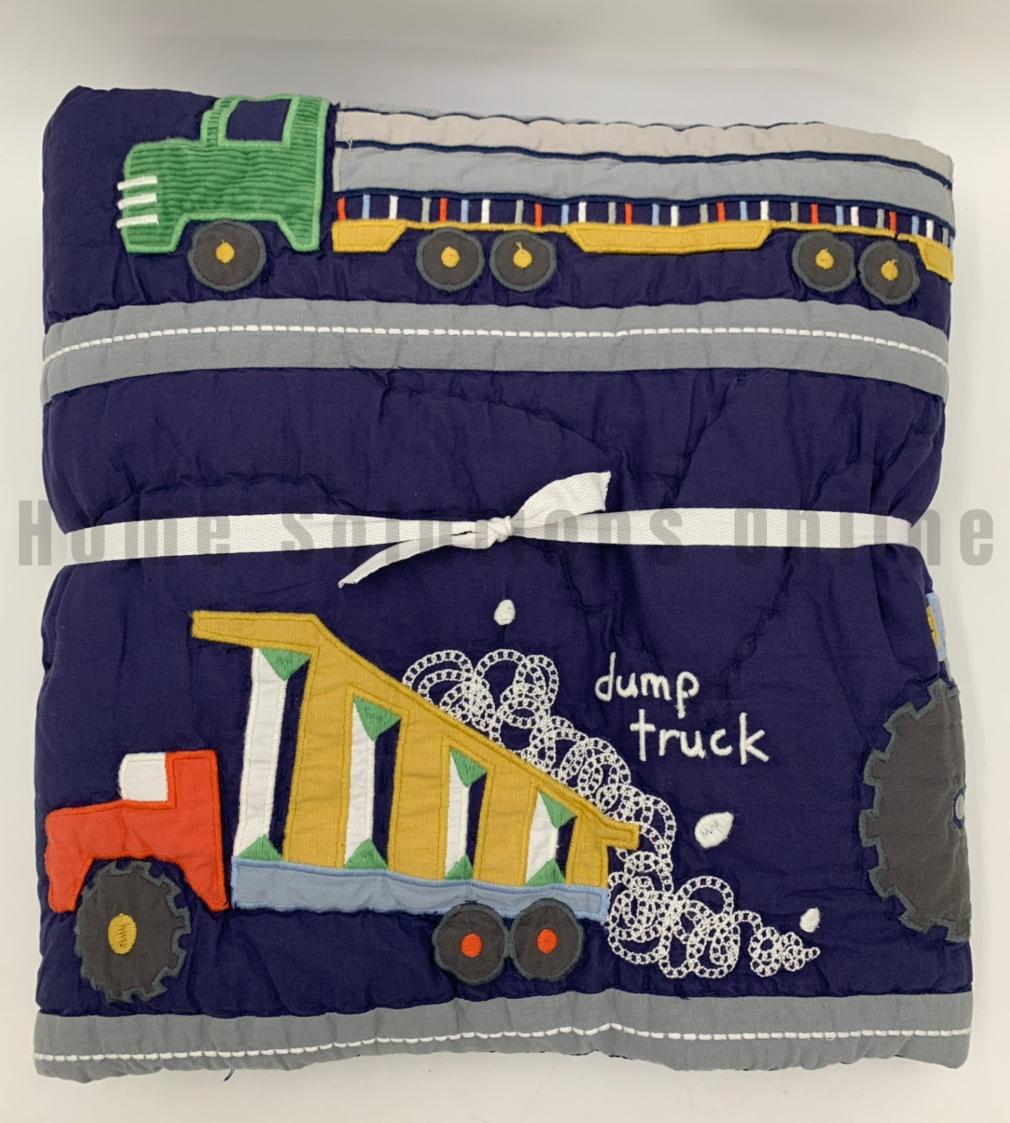 Pottery Barn Kids Busy Trucks Toddler Quilt Navy Blue 36" x 50" #U1024