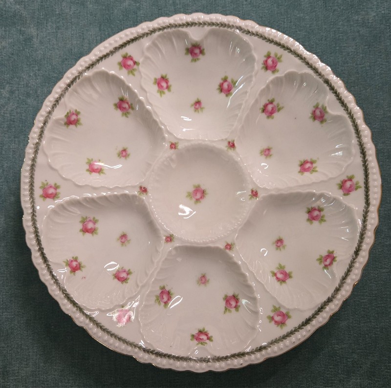 Charming Oyster Plate Marked, "Victoria" and "Austria",  Continental,  6 wells