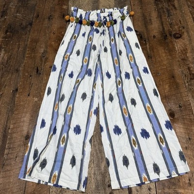 Women s Ollari Anthropologie Loose Fit Pants Medium Aztec Pattern Pom Poms