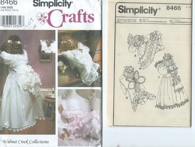 S 8466 sewing pattern DOLLS in 3 sizes & CLOTHES Bride Angel Baby UNCUT Glorious