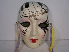 Vintage Mardi Gras Masquerade Mask Wall Decor Clay Ceramic New Orleans 1989