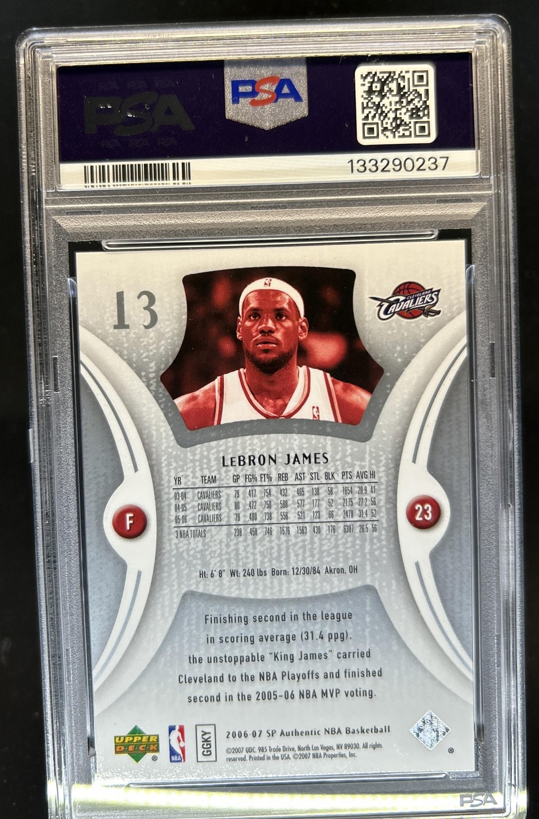 2006-07 SP Authentic LeBron James #13 Cavaliers PSA 8.5 view 2