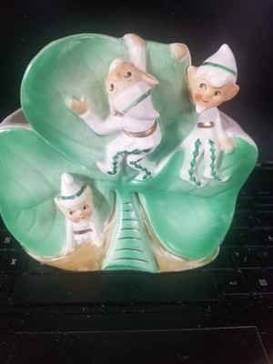 Vintage ST Patrick's  DAY Pixie ELVES PLANTER Napco