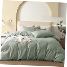 100 Washed Cotton Duvet Queen 90"x90" Heathered Sage Green no Comforter