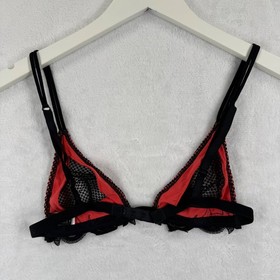 Marvel by La Perla Red Black Mesh Lace Triangle Bralette Bra 32 Italy