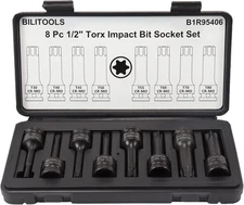 BILITOOLS 8-Piece T35, T40, T45, T50, T55, T60, T70, T80, Torx Bit Socket Set 