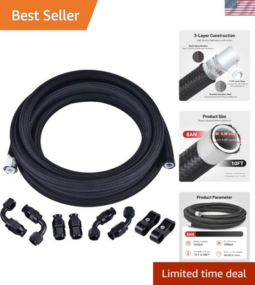 #ad 8AN PTFE Fuel Line Kit 10FT High Pressure Black Hose for Performance Vehicles $122.79