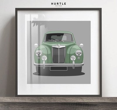 MG Magnette Artwork Poster Print, Classic Car Gift idea, Add Reg & Colour