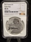 2017 $1 Tuvalu Spider-Man 1 oz Silver Coin NGC MS 70 .9999 Fine Rare! — photo 1