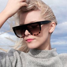 Sunglasses Women Flat Top Oversize Shield Shape Glasses Female Rivet Shades