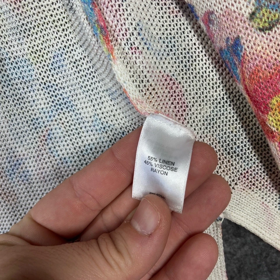 J Jill Linen Blend Cardigan Duster Womens Petite Medium Floral Long Open Front - Image 4 of 4