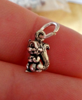 Sterling Silver TINY 7x11mm Squirrel Chipmunk Holding Nut Charm concave back