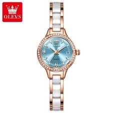 OLEVS Quartz Waterproof Ceramic Band Women's Wrist Watch Date Rhinestone Dial