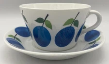 Gustavsberg Prunus Cup & Saucer Blue & Green Vintage Scandinavian Design