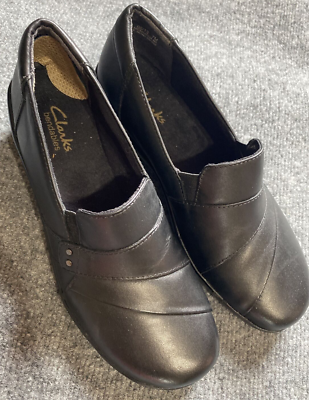 USA Clarks Shoes Womens 7 7M Black Slip On Bendables 62909 Stretch
