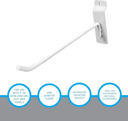 Lote de 100 ganchos de clavija de metal blanco de 8" para pantalla de pared de listones de 6 mm de diámetro - Imagen 7 de 8