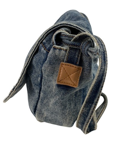 Bolso de Hombro Denim Vintage Cartera Correa Anudada Ajustable y Acentos de Cuero - Imagen 7 de 15