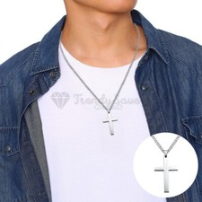 Crucifix Cross Pendant Stainless Steel Cable Link Chain Men's Silver Necklace UK