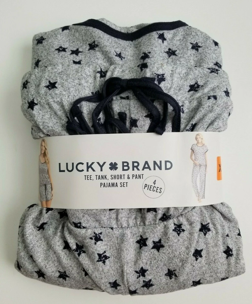 LUCKY BRAND Women s Gray Navy PJ s Small S 4 6 Stars Pajamas 4 Piece Lounge NWT