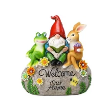 Afirst Solar Garden Outdoor Statues Solar Lawn Decor Frog Rabbit Gnome Readin...