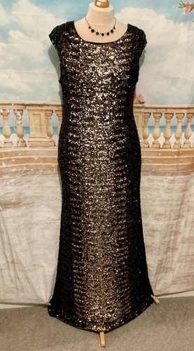 Gatsby Dress 18 Phase Eight Black Gold Sequin Ballgown Evening Stretch Cocktail